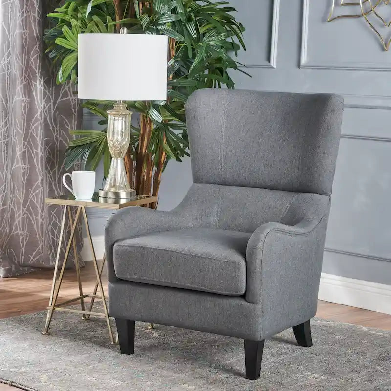 Fauteuil d'appoint dossier haut Charcoal 27 avec dossier à oreilles et pieds en bouleau