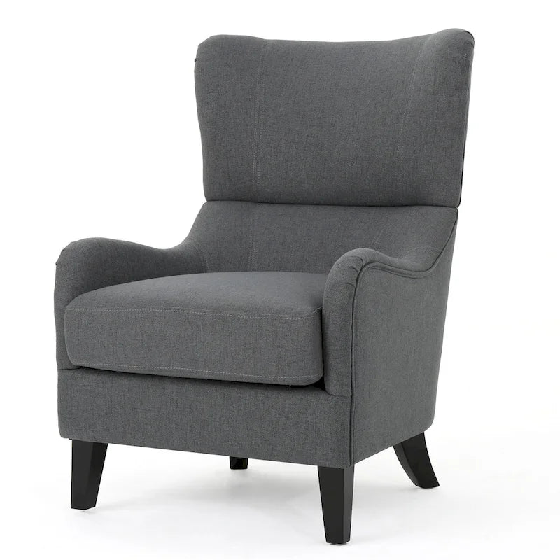 Fauteuil d'appoint dossier haut Charcoal 27 avec dossier à oreilles et pieds en bouleau