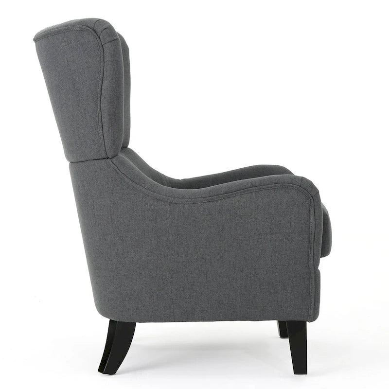 Fauteuil d'appoint dossier haut Charcoal 27 avec dossier à oreilles et pieds en bouleau