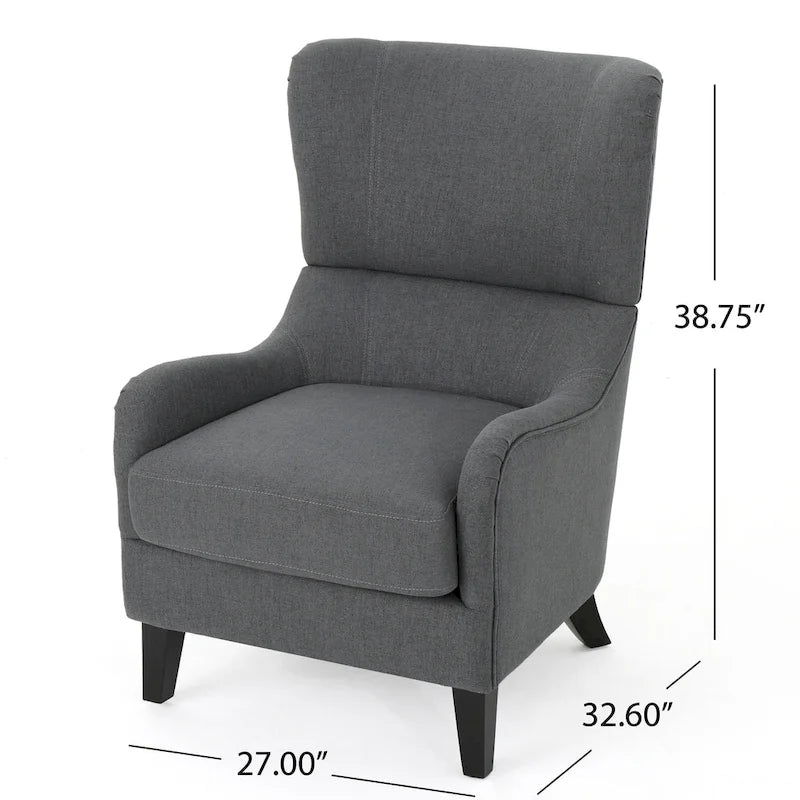 Fauteuil d'appoint dossier haut Charcoal 27 avec dossier à oreilles et pieds en bouleau