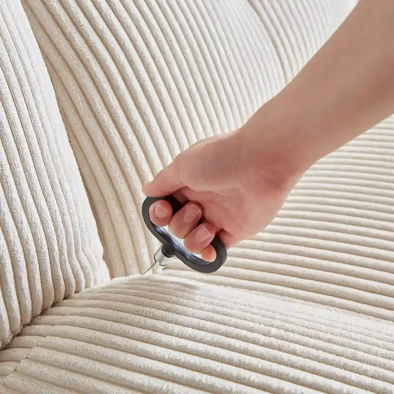 Fauteuil inclinable, pivotant et coulissant en velours côtelé beige/gris – Inclinaison manuelle, pivotement à 360°, une place