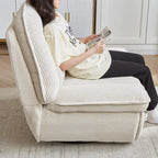 Fauteuil inclinable, pivotant et coulissant en velours côtelé beige/gris – Inclinaison manuelle, pivotement à 360°, une place