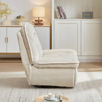 Fauteuil inclinable, pivotant et coulissant en velours côtelé beige/gris – Inclinaison manuelle, pivotement à 360°, une place