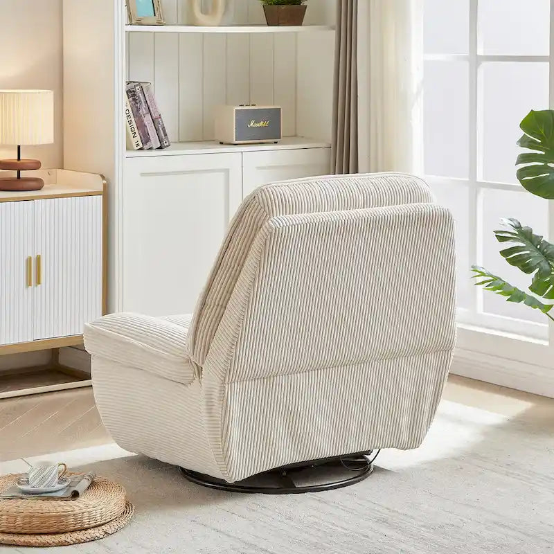 Fauteuil inclinable, pivotant et coulissant en velours côtelé beige/gris – Inclinaison manuelle, pivotement à 360°, une place