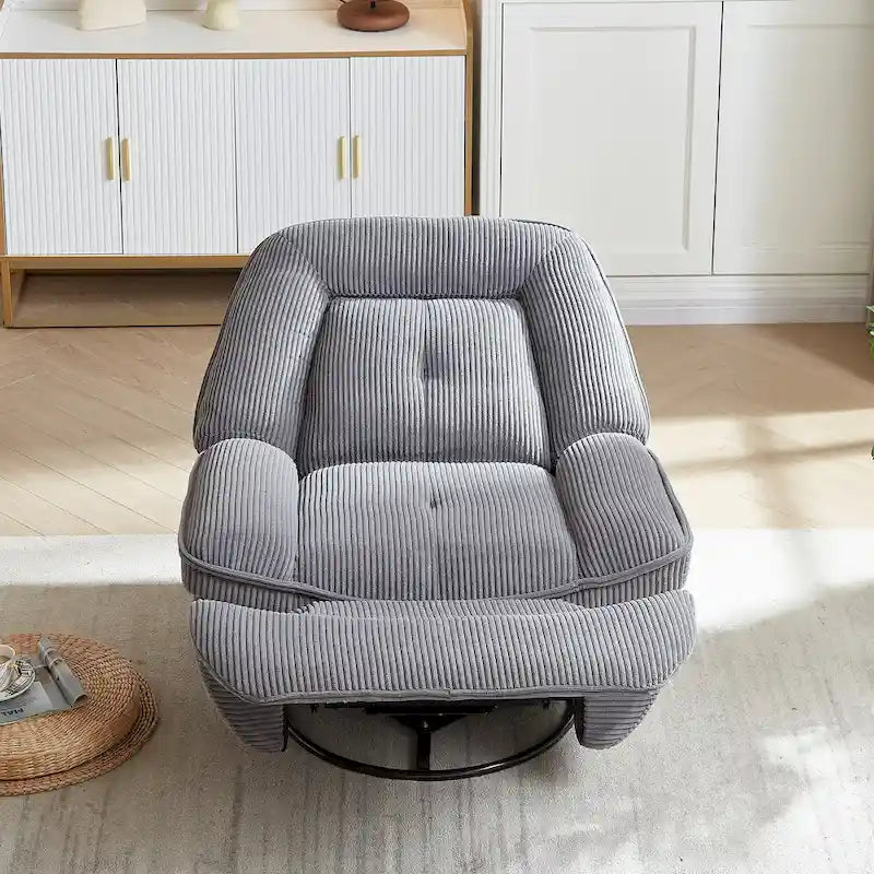 Fauteuil inclinable, pivotant et coulissant en velours côtelé beige/gris – Inclinaison manuelle, pivotement à 360°, une place