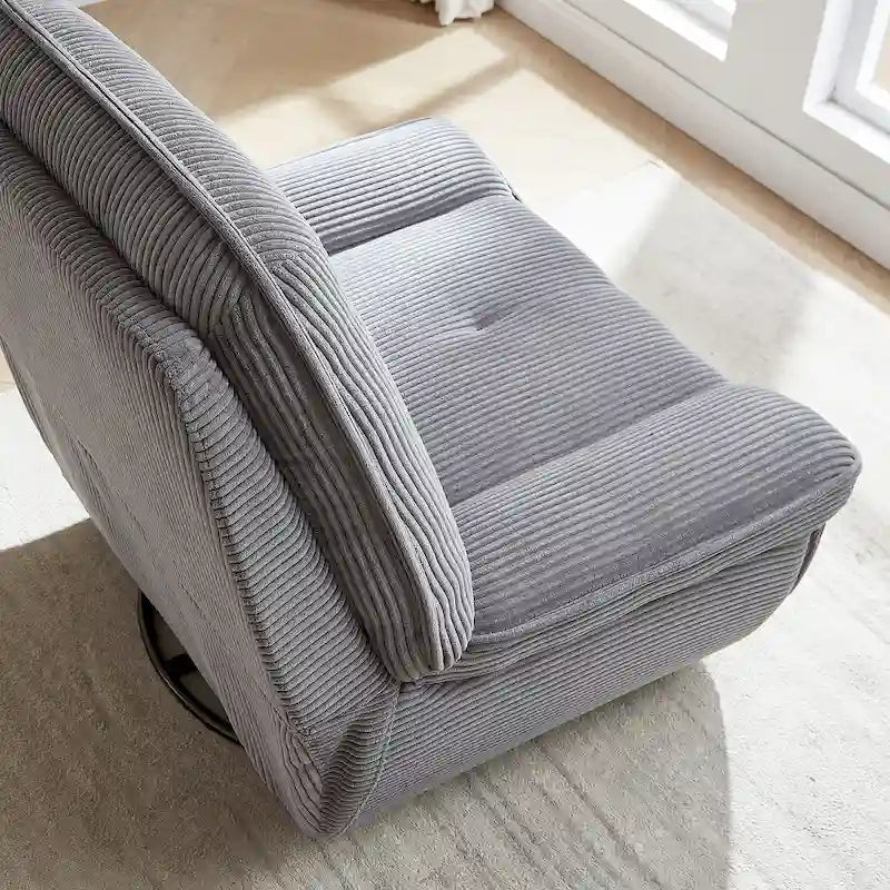 Fauteuil inclinable, pivotant et coulissant en velours côtelé beige/gris – Inclinaison manuelle, pivotement à 360°, une place