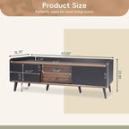 Meuble TV 160 cm, café foncé et noir, style Mid-Century, compatible avec les téléviseurs jusqu'à 70"
