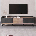 Meuble TV 160 cm, café foncé et noir, style Mid-Century, compatible avec les téléviseurs jusqu'à 70"