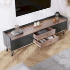 Meuble TV 160 cm, café foncé et noir, style Mid-Century, compatible avec les téléviseurs jusqu'à 70"