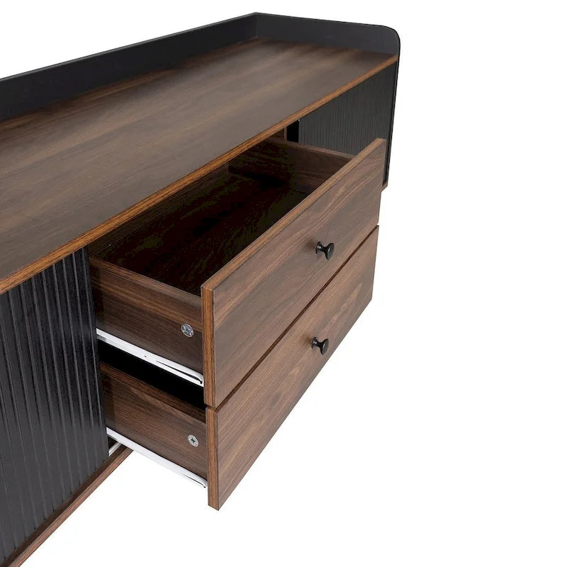 Meuble TV 160 cm, café foncé et noir, style Mid-Century, compatible avec les téléviseurs jusqu'à 70"
