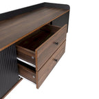 Meuble TV 160 cm, café foncé et noir, style Mid-Century, compatible avec les téléviseurs jusqu'à 70"