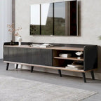 Meuble TV 160 cm, café foncé et noir, style Mid-Century, compatible avec les téléviseurs jusqu'à 70"