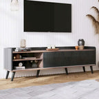 Meuble TV 160 cm, café foncé et noir, style Mid-Century, compatible avec les téléviseurs jusqu'à 70"