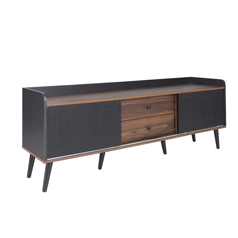 Meuble TV 160 cm, café foncé et noir, style Mid-Century, compatible avec les téléviseurs jusqu'à 70"