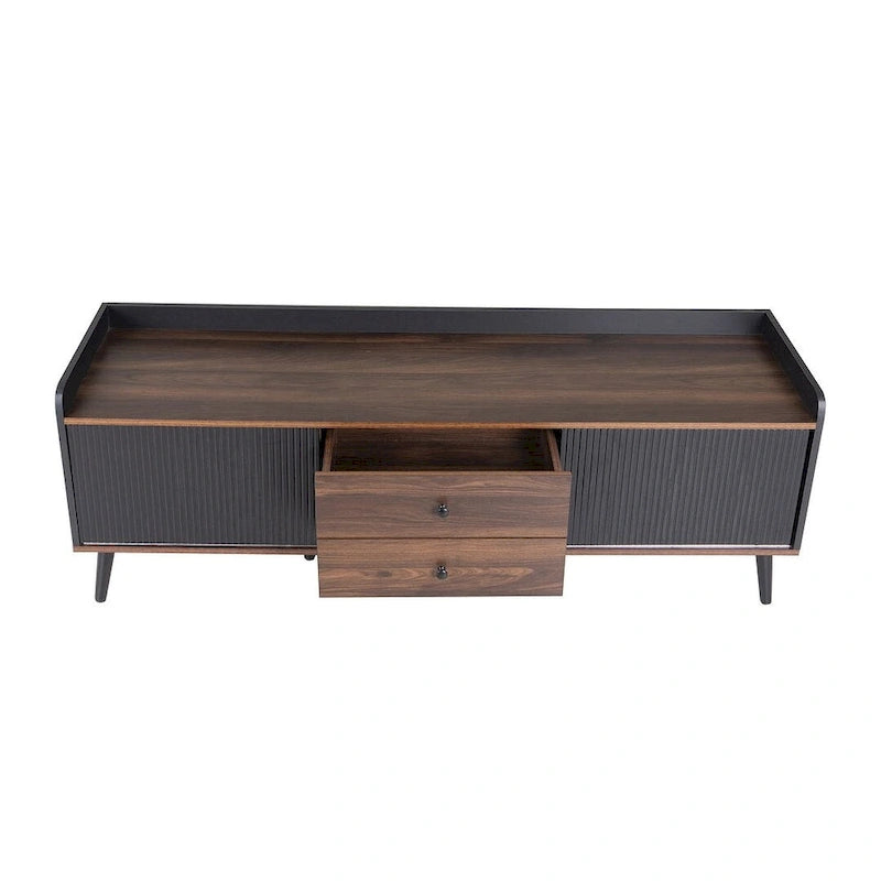 Meuble TV 160 cm, café foncé et noir, style Mid-Century, compatible avec les téléviseurs jusqu'à 70"