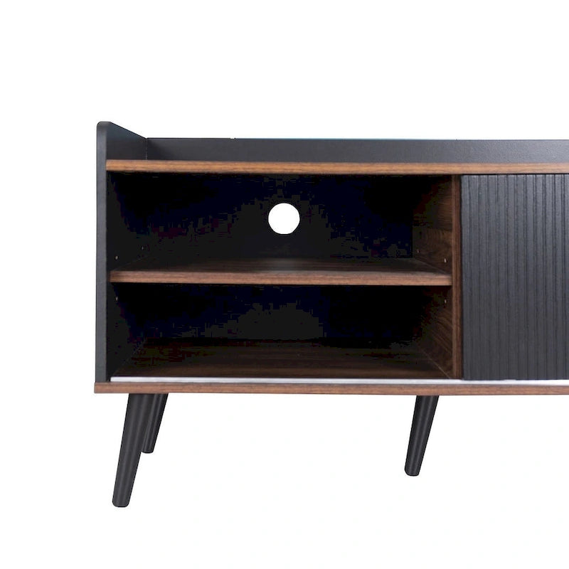 Meuble TV 160 cm, café foncé et noir, style Mid-Century, compatible avec les téléviseurs jusqu'à 70"