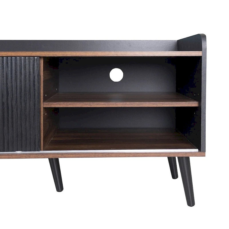 Meuble TV 160 cm, café foncé et noir, style Mid-Century, compatible avec les téléviseurs jusqu'à 70"