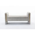 Banc de rangement en velours gris clair/ivoire avec accoudoir, style moderne, une place