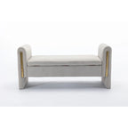 Banc de rangement en velours gris clair/ivoire avec accoudoir, style moderne, une place