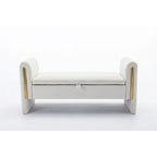 Banc de rangement en velours gris clair/ivoire avec accoudoir, style moderne, une place