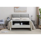 Banc de rangement en velours gris clair/ivoire avec accoudoir, style moderne, une place