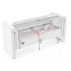 Banc de rangement en velours gris clair/ivoire avec accoudoir, style moderne, une place