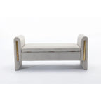 Banc de rangement en velours gris clair/ivoire avec accoudoir, style moderne, une place