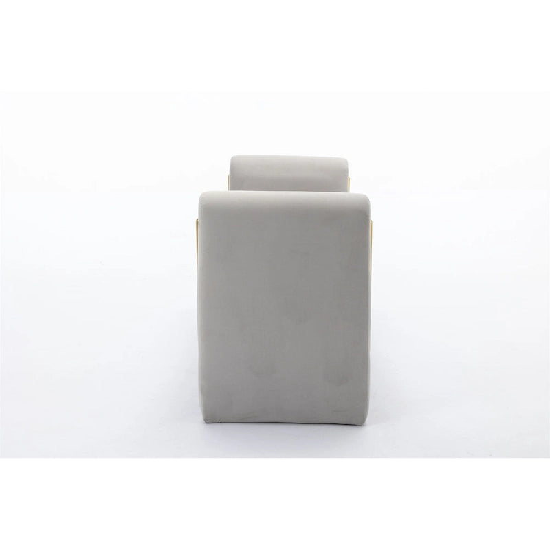 Banc de rangement en velours gris clair/ivoire avec accoudoir, style moderne, une place