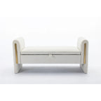 Banc de rangement en velours gris clair/ivoire avec accoudoir, style moderne, une place