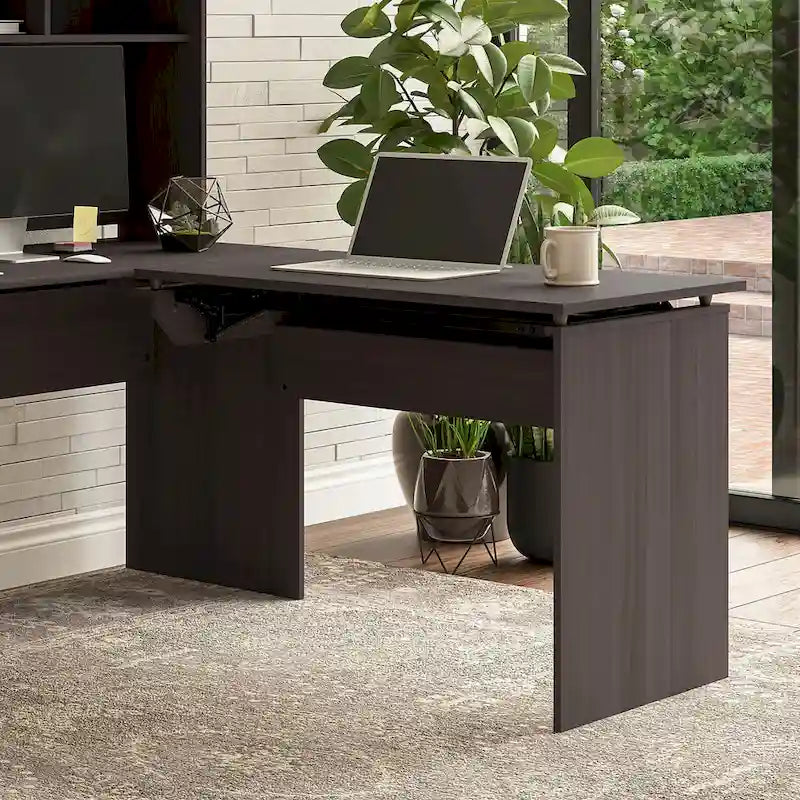 Retour de bureau assis-debout en L, réglable sur 3 hauteurs, pour un seul utilisateur