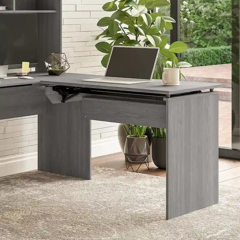 Retour de bureau assis-debout en L, réglable sur 3 hauteurs, pour un seul utilisateur
