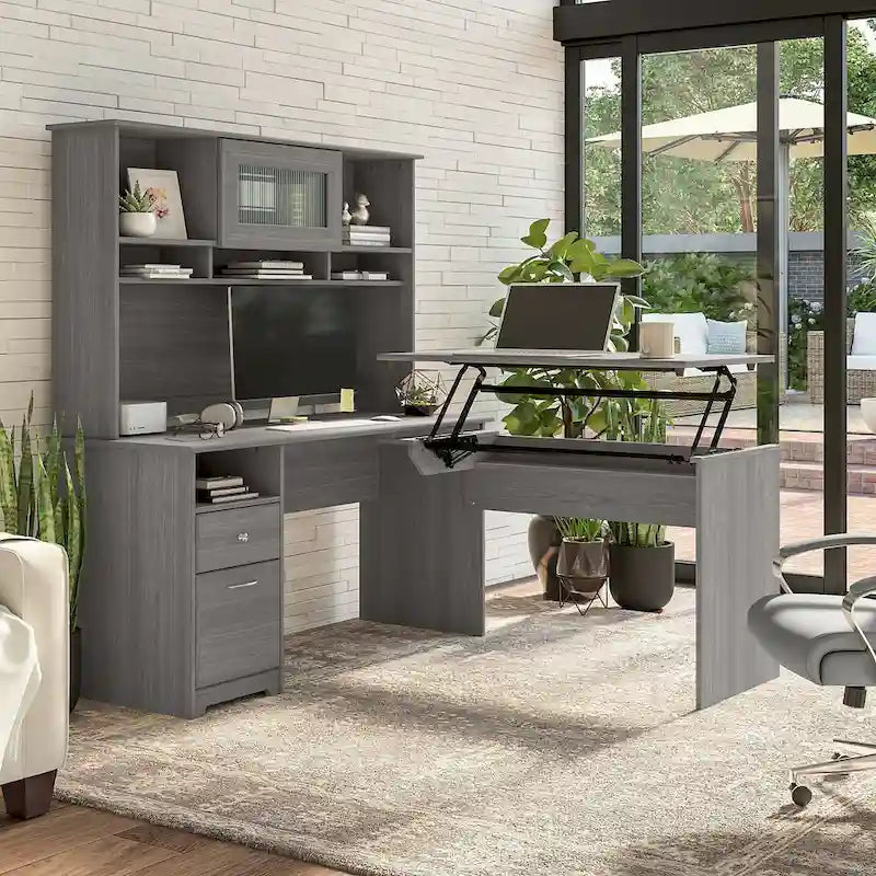 Retour de bureau assis-debout en L, réglable sur 3 hauteurs, pour un seul utilisateur