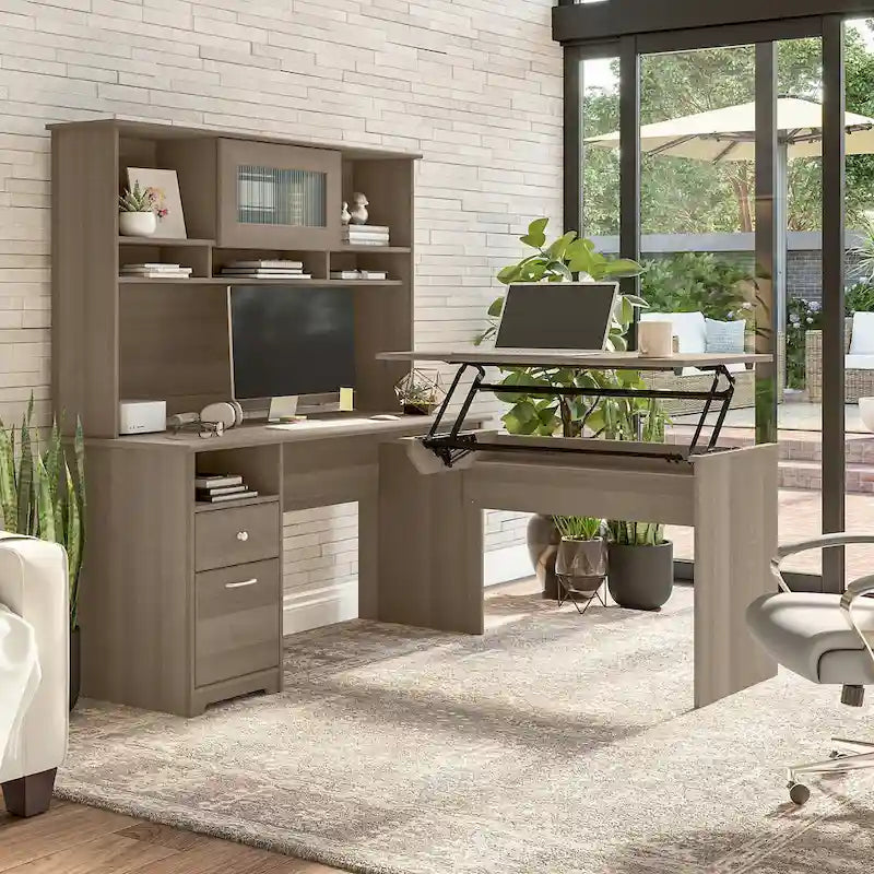 Retour de bureau assis-debout en L, réglable sur 3 hauteurs, pour un seul utilisateur