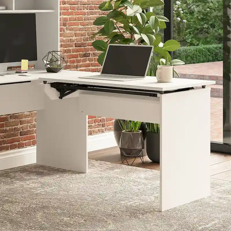 Retour de bureau assis-debout en L, réglable sur 3 hauteurs, pour un seul utilisateur