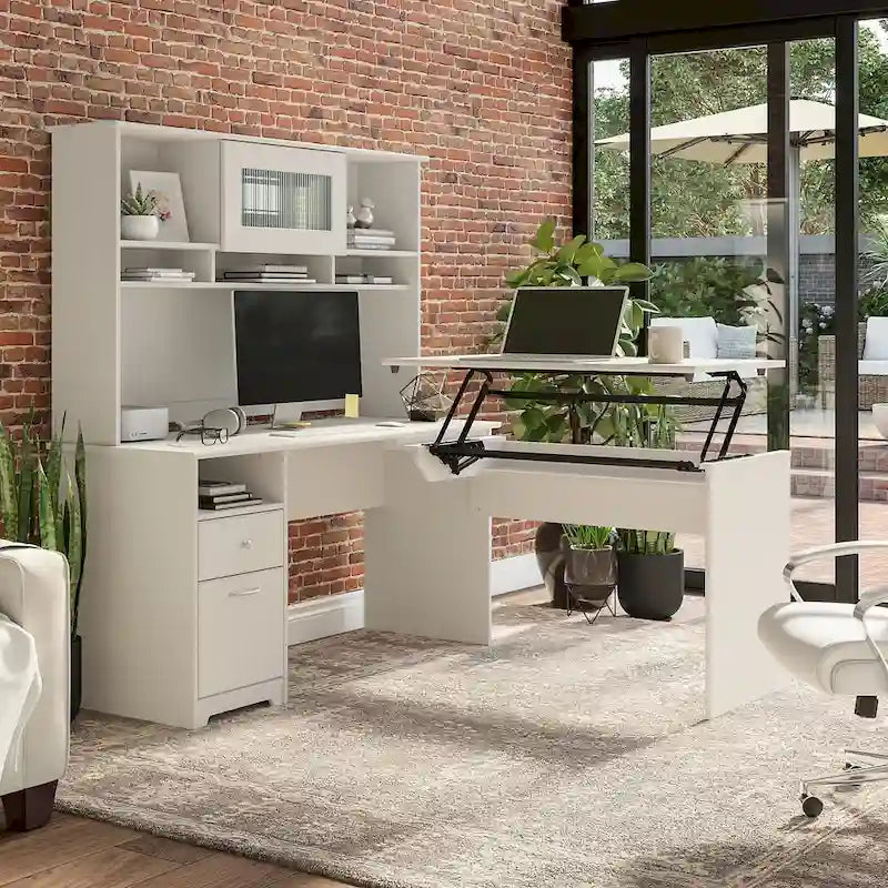 Retour de bureau assis-debout en L, réglable sur 3 hauteurs, pour un seul utilisateur