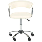 Fauteuil de bureau réglable en similicuir PU crème avec accoudoirs, une place