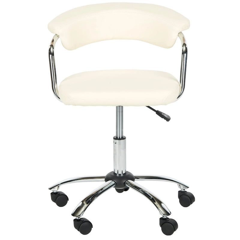 Fauteuil de bureau réglable en similicuir PU crème avec accoudoirs, une place