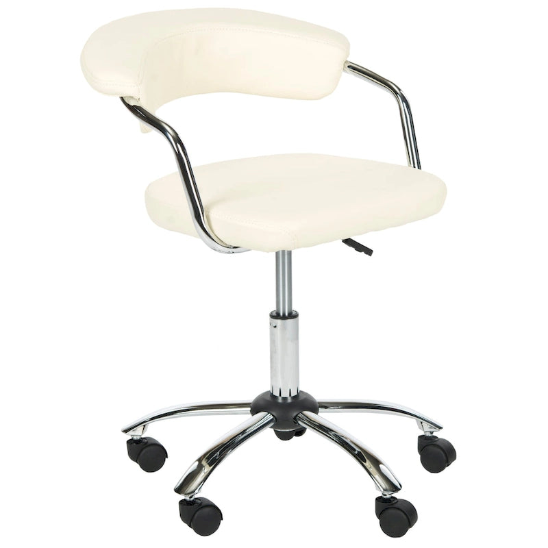 Fauteuil de bureau réglable en similicuir PU crème avec accoudoirs, une place
