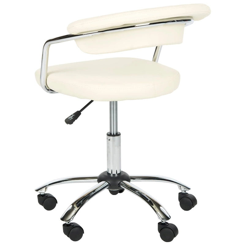 Fauteuil de bureau réglable en similicuir PU crème avec accoudoirs, une place