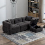 Canapé sectionnel, canapé d'angle avec pouf de rangement mobile, 2 ports USB et 2 oreillers, canapé capitonné et rembourré pour salon