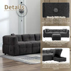 Canapé sectionnel, canapé d'angle avec pouf de rangement mobile, 2 ports USB et 2 oreillers, canapé capitonné et rembourré pour salon