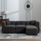 Canapé sectionnel, canapé d'angle avec pouf de rangement mobile, 2 ports USB et 2 oreillers, canapé capitonné et rembourré pour salon
