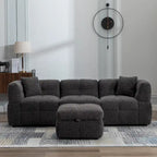 Canapé sectionnel, canapé d'angle avec pouf de rangement mobile, 2 ports USB et 2 oreillers, canapé capitonné et rembourré pour salon