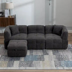 Canapé sectionnel, canapé d'angle avec pouf de rangement mobile, 2 ports USB et 2 oreillers, canapé capitonné et rembourré pour salon
