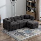 Canapé sectionnel, canapé d'angle avec pouf de rangement mobile, 2 ports USB et 2 oreillers, canapé capitonné et rembourré pour salon