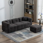 Canapé sectionnel, canapé d'angle avec pouf de rangement mobile, 2 ports USB et 2 oreillers, canapé capitonné et rembourré pour salon