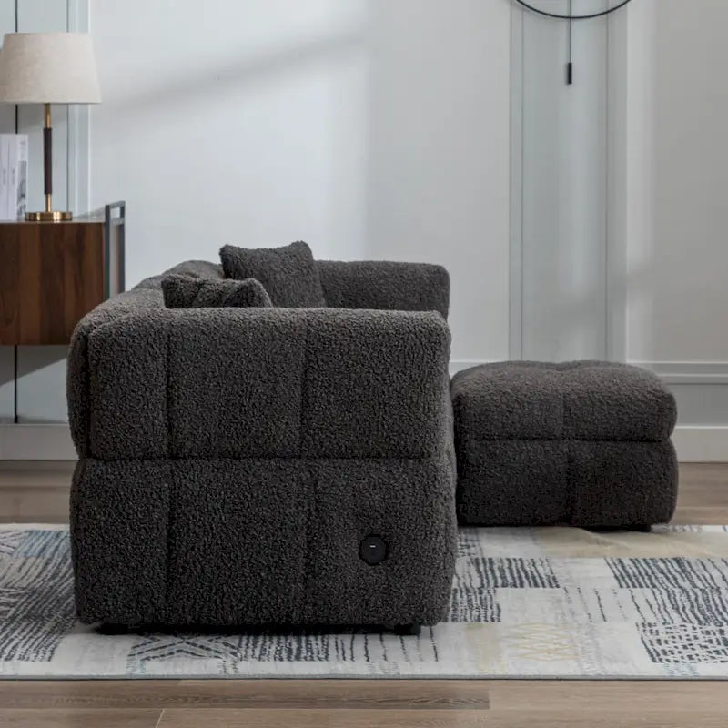 Canapé sectionnel, canapé d'angle avec pouf de rangement mobile, 2 ports USB et 2 oreillers, canapé capitonné et rembourré pour salon