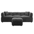 Canapé sectionnel, canapé d'angle avec pouf de rangement mobile, 2 ports USB et 2 oreillers, canapé capitonné et rembourré pour salon
