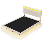 Cadre de Lit Flottant Rembourré Moderne avec Lumières LED, Lit en Velours Design Vertical à Canaux, Taille Double, Beige