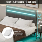 Cadre de Lit Flottant Rembourré Moderne avec Lumières LED, Lit en Velours Design Vertical à Canaux, Taille Double, Beige